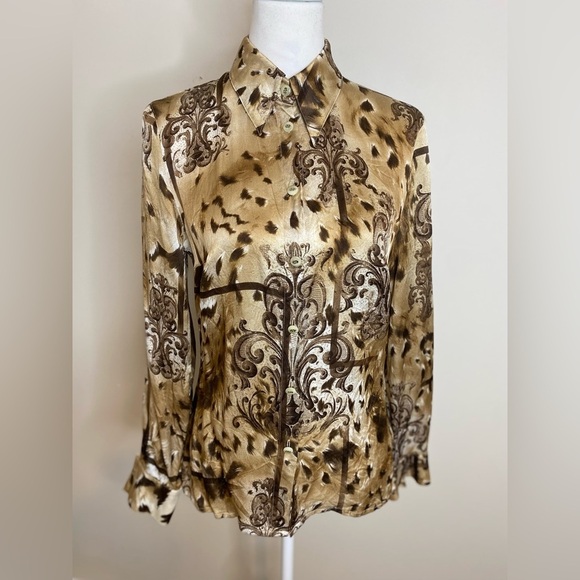 ESCADA Silk Charmeuse baroque animal print talk button down shirt blouse size 36 - Picture 5 of 14